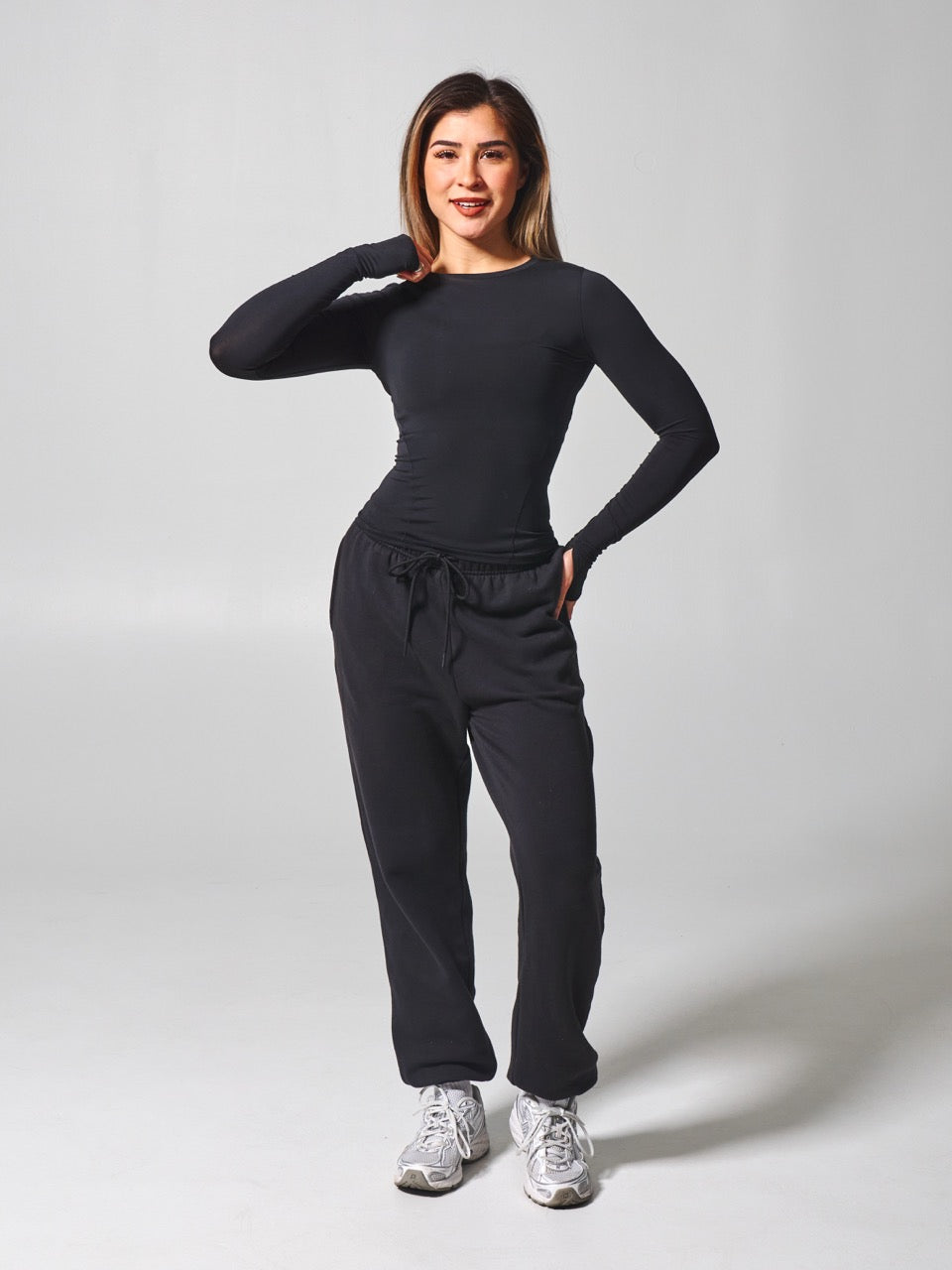 Halo Long Sleeve Hip Tee - Onyx Black
