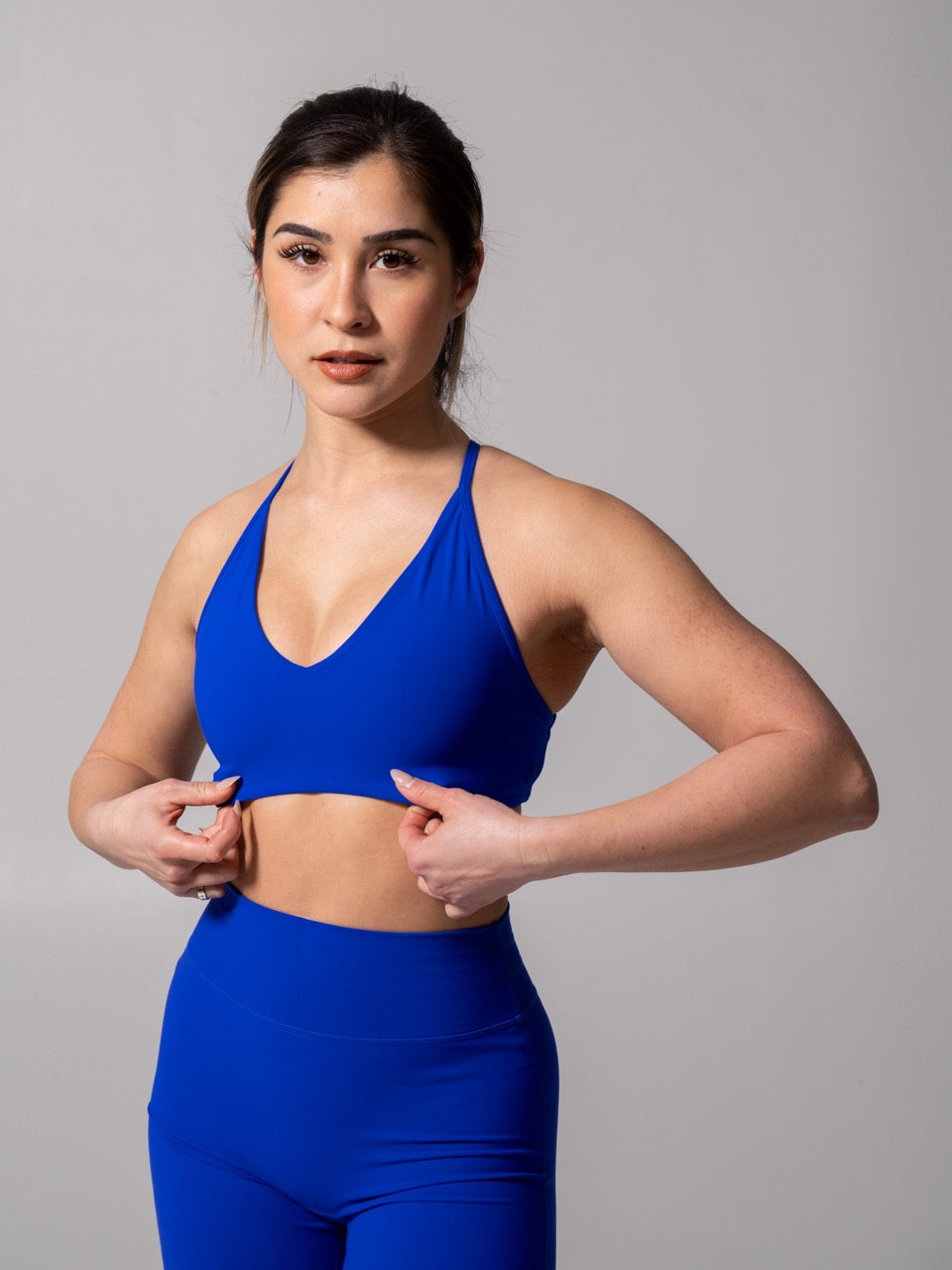 Girlfriend Reversible Sports Bra - Rio Blue and White