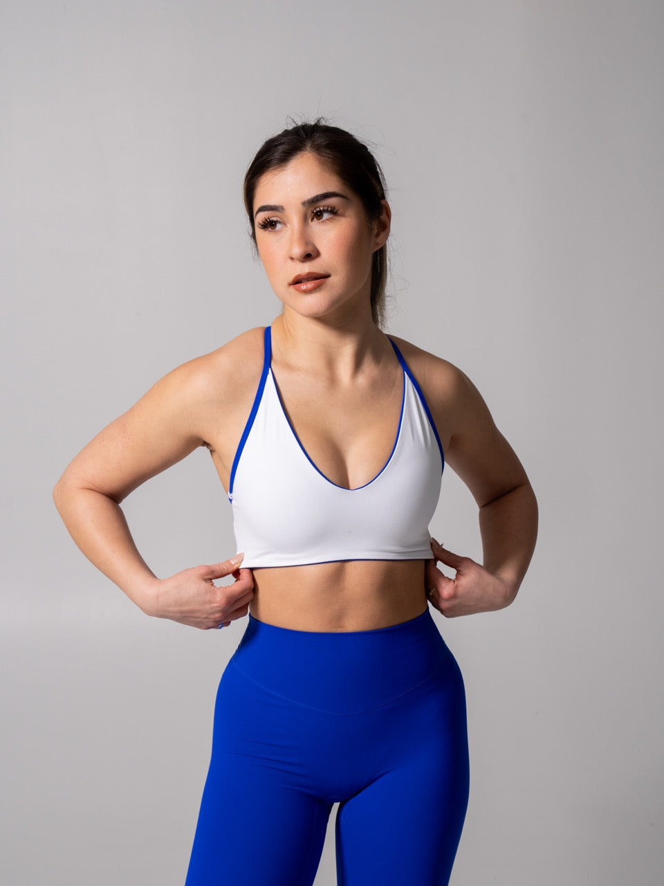 Girlfriend Reversible Sports Bra - Rio Blue and White