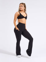 Thumbnail 1 of Contour Pocket Flare Legging - Onyx Black, 1 of 6