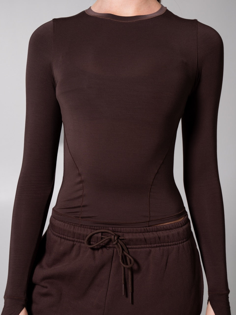 Halo Long Sleeve Hip Tee - Espresso