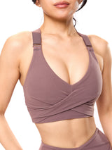 Thumbnail 1 of Candy Wrap Sports Bra - Mocha Berry, 1 of 6