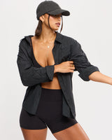 Thumbnail 2 of Boyfriend Button Up Shirt - Black Pinstripe, 2 of 8
