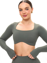 Thumbnail 1 of Long Sleeve Curve Crop - Shadow Sage, 1 of 6