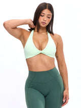 Thumbnail 3 of Twisted Halter Sports Bra - Honeydew, 3 of 5