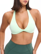 Thumbnail 1 of Twisted Halter Sports Bra - Honeydew, 1 of 5
