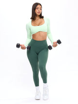 Thumbnail 3 of Long Sleeve Curve Crop - Honeydew, 3 of 9