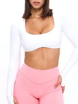 Thumbnail 3 of Long Sleeve Curve Crop - White, 3 of 6