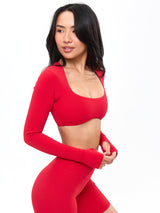 Thumbnail 1 of Long Sleeve Curve Crop - Lipstick Red, 1 of 5