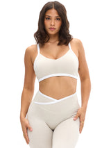 Thumbnail 1 of Dream Heather Contrast Sports Bra - Bone and Ivory, 1 of 5