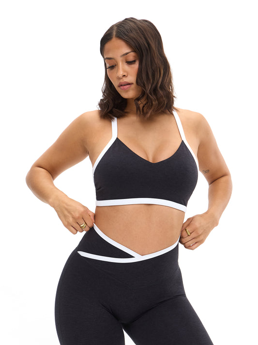 Dream Heather Contrast Sports Bra - Black and White