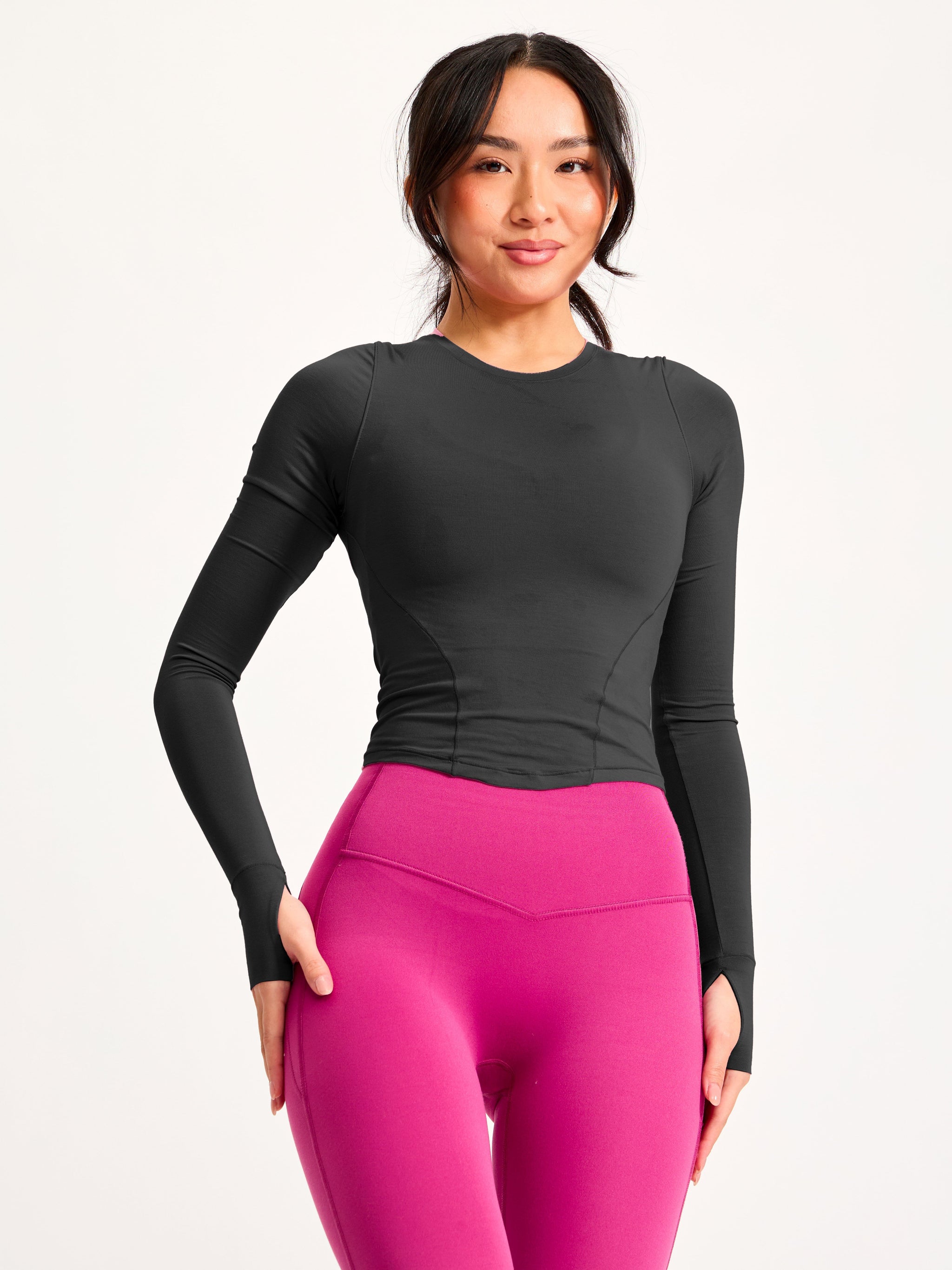 Halo Long Sleeve Baby Tee - Onyx Black