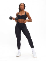Thumbnail 1 of Ribbed Cross Waist Legging - Onyx Black, 1 of 4