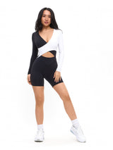 Thumbnail 3 of Poshknit Wrap Bodysuit - Black / White, 3 of 6
