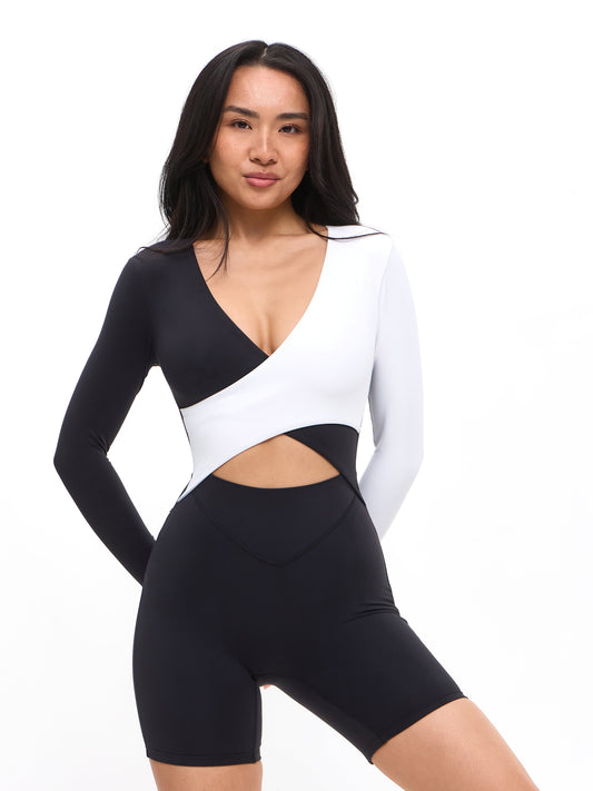 Poshknit Wrap Bodysuit - Black / White