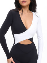 Thumbnail 5 of Poshknit Wrap Bodysuit - Black / White, 5 of 6