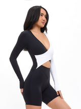 Thumbnail 2 of Poshknit Wrap Bodysuit - Black / White, 2 of 6