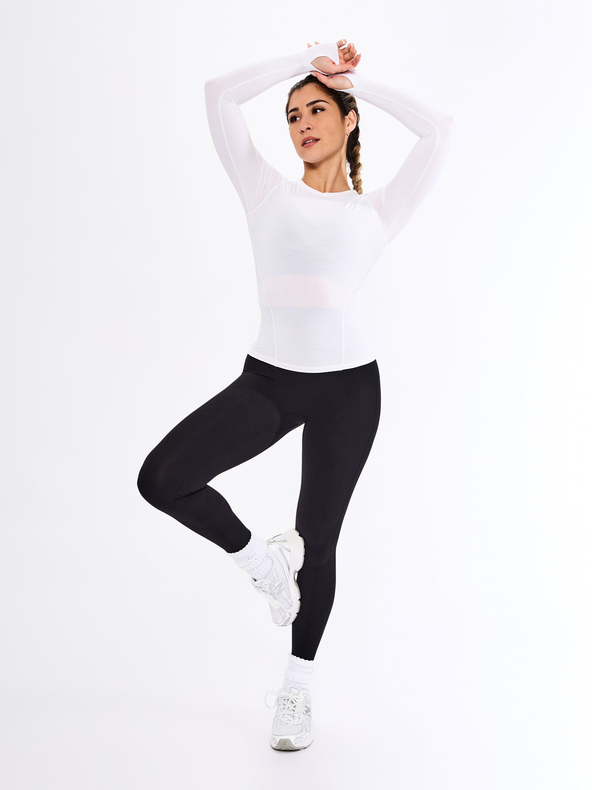 Halo Long Sleeve Hip Tee - White