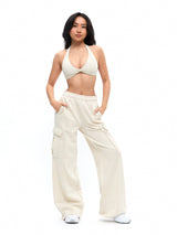 Thumbnail 2 of Twisted Halter Sports Bra - Bone, 2 of 6