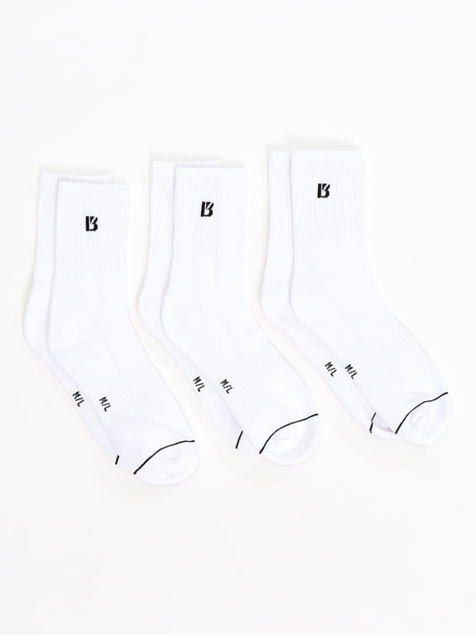 3 Pack Half Crew Socks - White