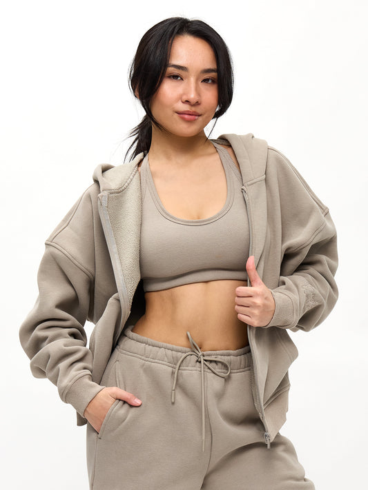 Plush Fleece Zip Hoodie - Neutral