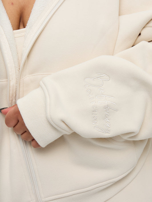 Plush Fleece Zip Hoodie - Oat Milk