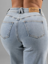 Thumbnail 2 of Cheeky Straight Leg Mid Rise Jeans - Light Wash, 2 of 6
