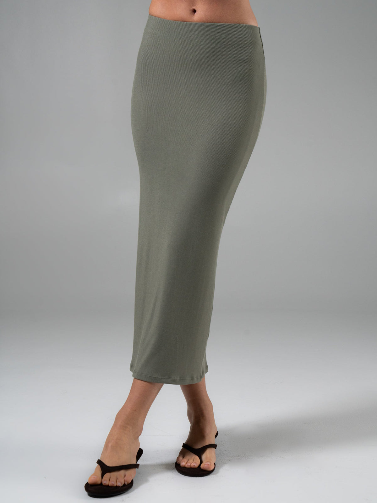 Nimbus Rib Midi Skirt - Olive Juice