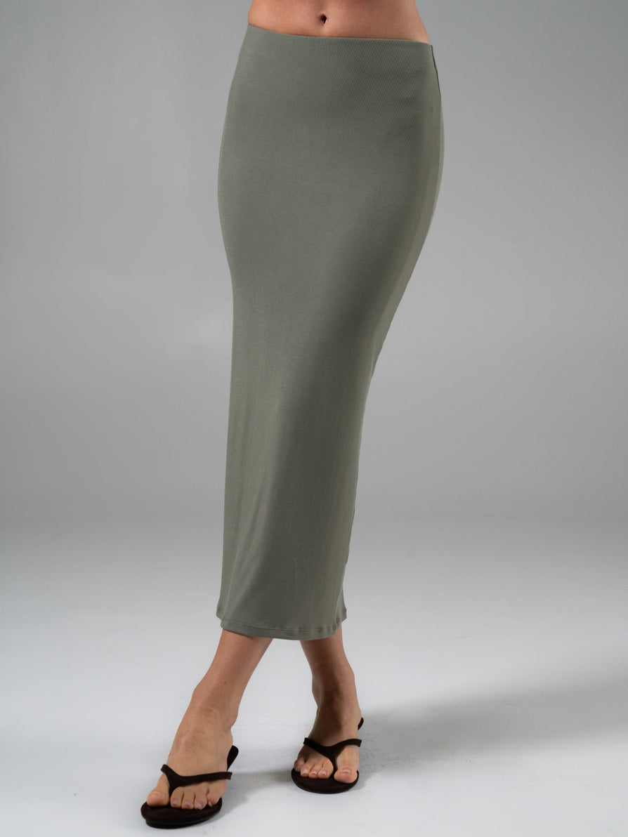 Nimbus Rib Midi Skirt - Olive Juice