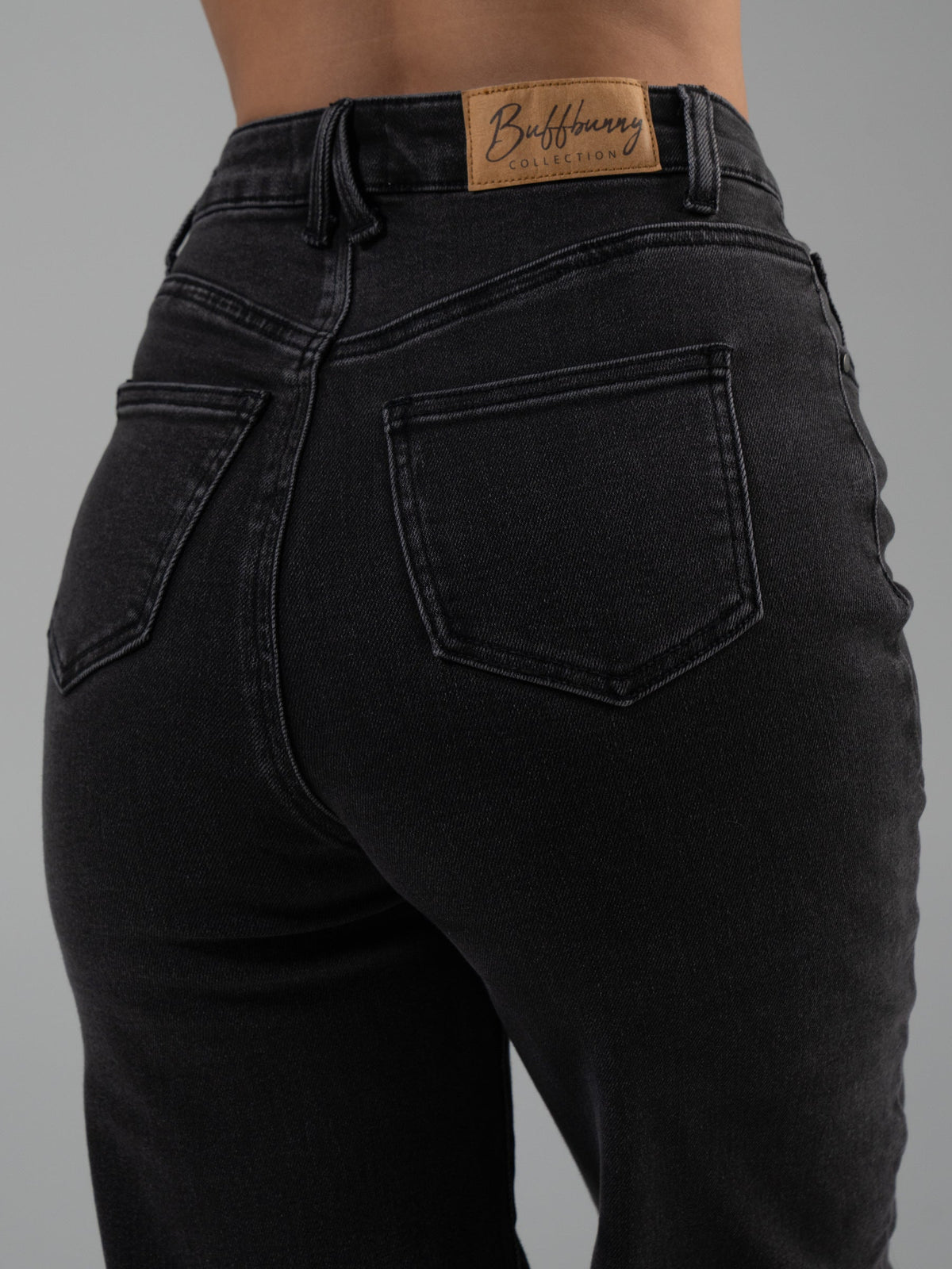 Cheeky Straight Leg High Rise Jeans - Washed Black