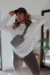 Thumbnail 1 of Drape Long Sleeve Tee - White, 1 of 5