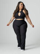 Thumbnail 1 of Material Girl Ribbed Flare Legging - Onyx Black, 1 of 7