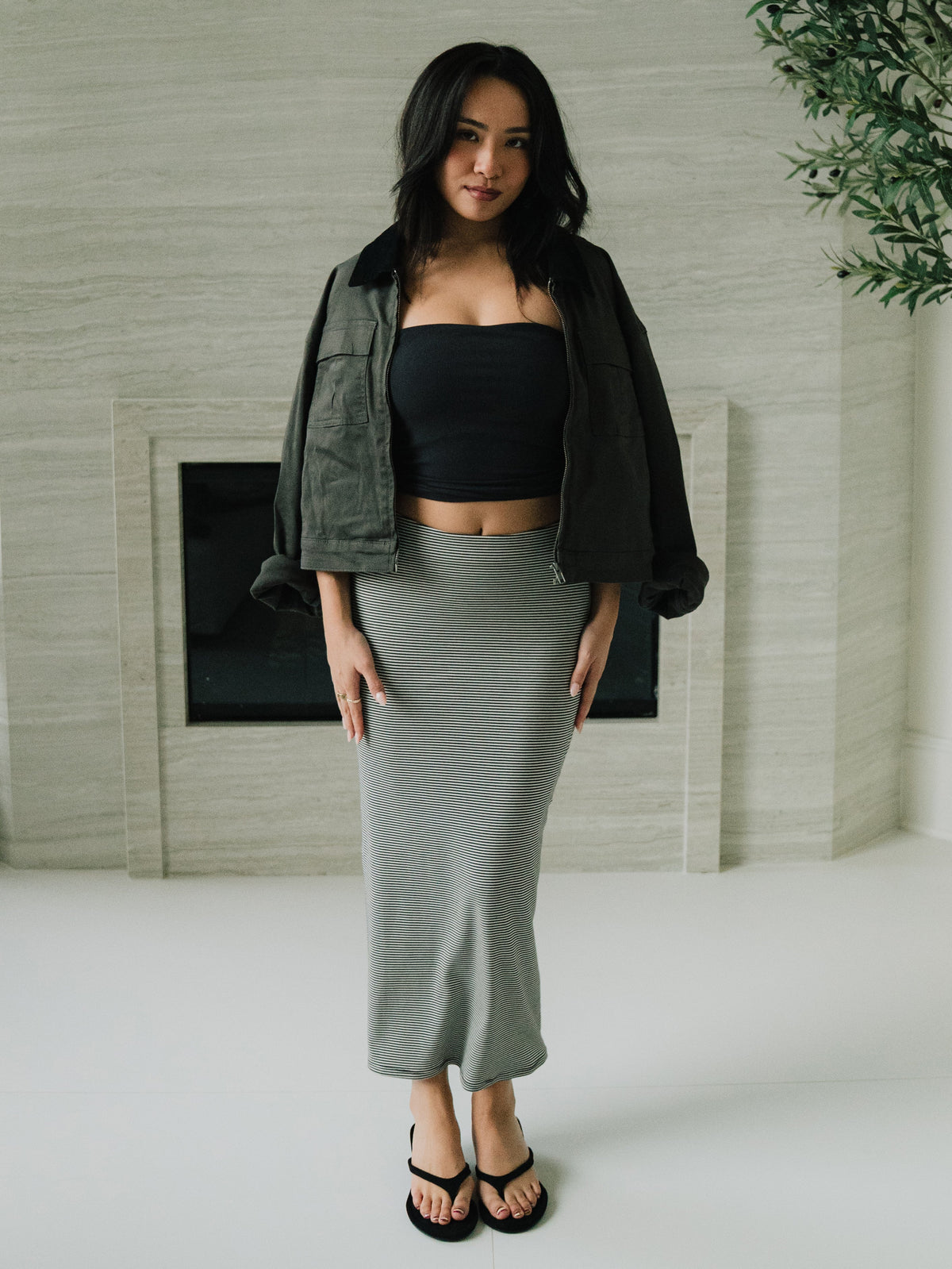 Nimbus Rib Midi Skirt - Black/ White Stripe