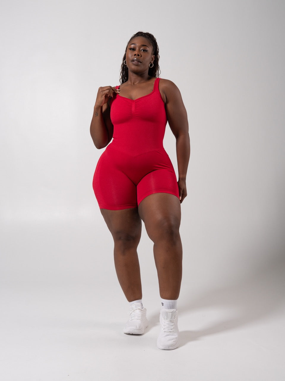 **PREORDER** Miracle Scrunch Seamless Bodysuit 5" - Heather Lipstick Red