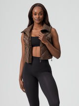 Thumbnail 1 of Cinch Waist Puffer Vest - Dark Brown, 1 of 8