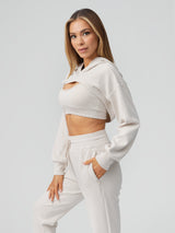 Thumbnail 3 of Luxe Bolero Hoodie - Eggshell, 3 of 5