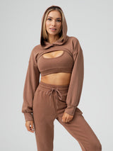 Thumbnail 4 of Luxe Bolero Hoodie - Cocoa, 4 of 6