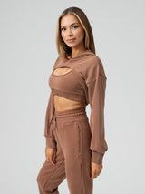 Thumbnail 1 of Luxe Bolero Hoodie - Cocoa, 1 of 6